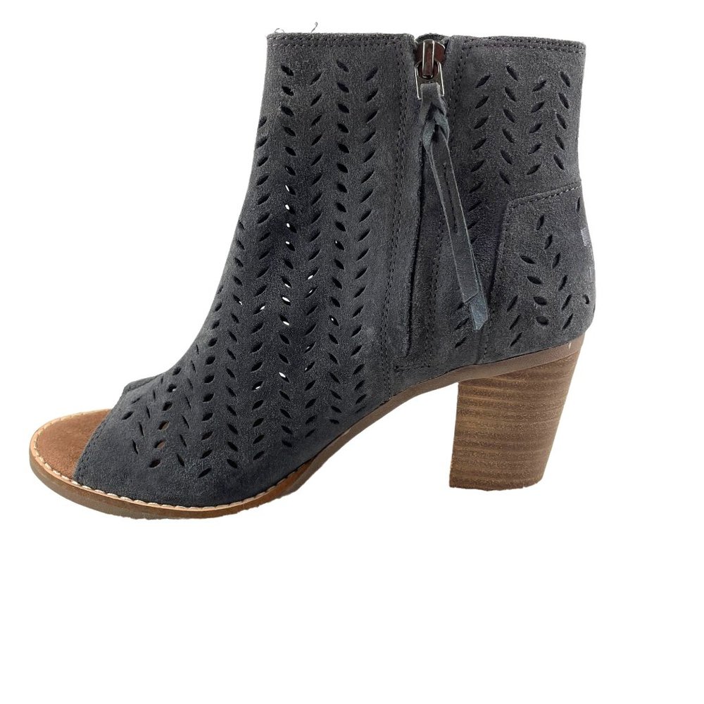 Toms Gray Suede Perforated Peep-Toe Ankle Booties